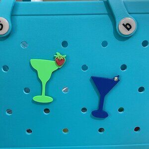 Strawberry Margarita Glass or Martini w/Olive Glass Bogg Charms-New!